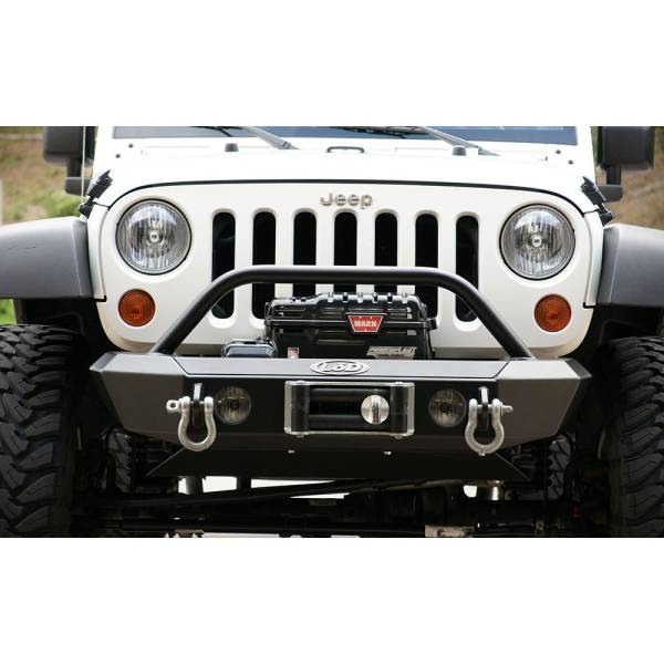 LOD Offroad - LOD Offroad JFB0732 Signature Shorty Winch Front bumper with Bull Bar Tube Guard for Jeep Wrangler JK 2007-2018 - Bare Steel