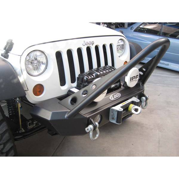 LOD Offroad - LOD Offroad JFB0760 Signature Shorty Winch Front Bumper with Stinger Guard for Jeep Wrangler JK 2007-2018 - Bare Steel