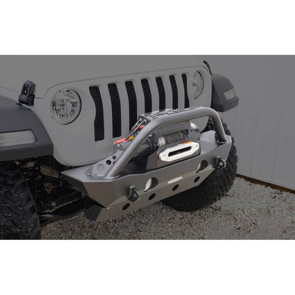 LOD Offroad - LOD Offroad JFB1803 Destroyer Shorty Winch Front Bumper with Bull Bar Guard for Jeep Wrangler JL/Gladiator JT 2018-2024 - Black Texture