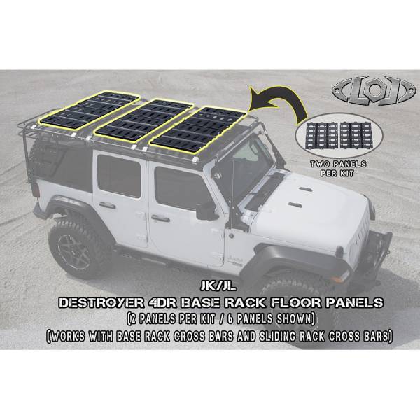 LOD Offroad - LOD Offroad JFK0790 Destroyer Roof Rack Aluminum Floor Kit for Jeep Wrangler JL 2018-2022 - Black Texture