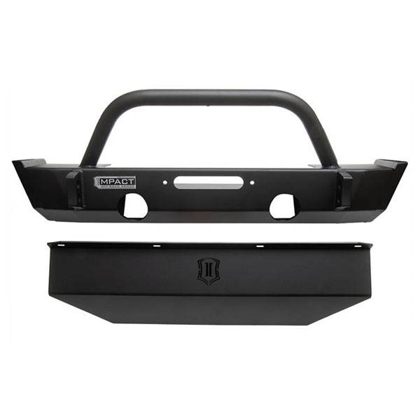 Icon Vehicle Dynamics - Icon 25150 Impact Series Front Bumper with Skid Plate for Jeep Wrangler JL 2018-2022