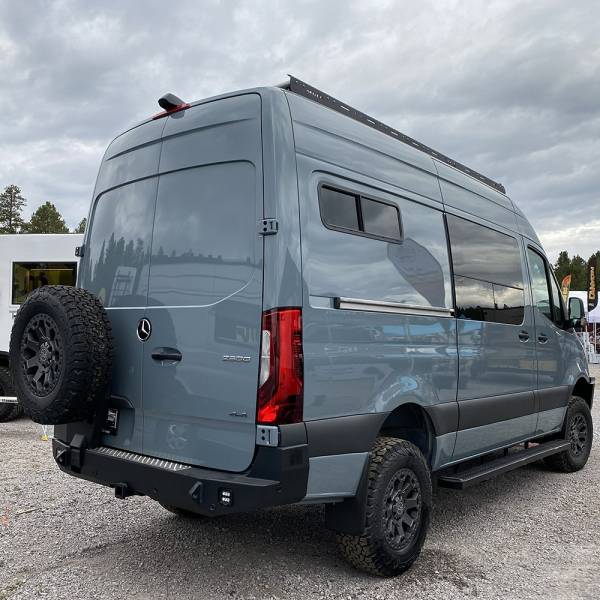 Expedition One - Expedition One SPR-19+-RB-SSTC-BARE Rear Bumper with Single Swing Tire Carrier for Mercedes-Benz Sprinter 2019-2023 - Bare Steel