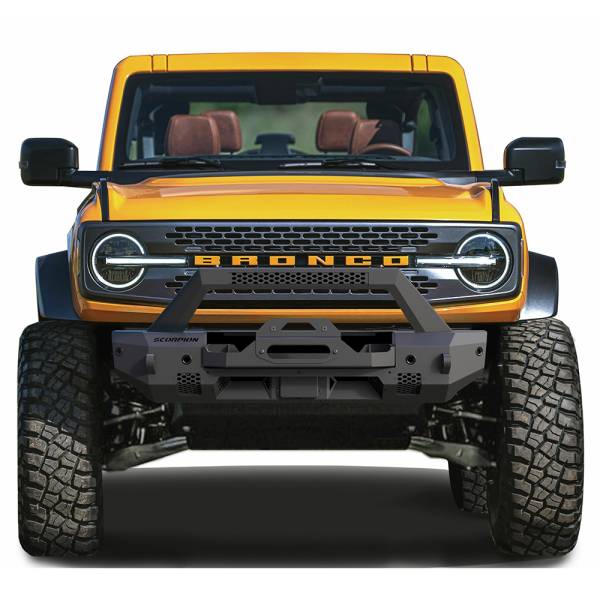 Scorpion Extreme Products - Scorpion Extreme Armor P000059 Heavy Duty Tactical Stubby Winch Front Bumper for Ford Bronco 2021-2023
