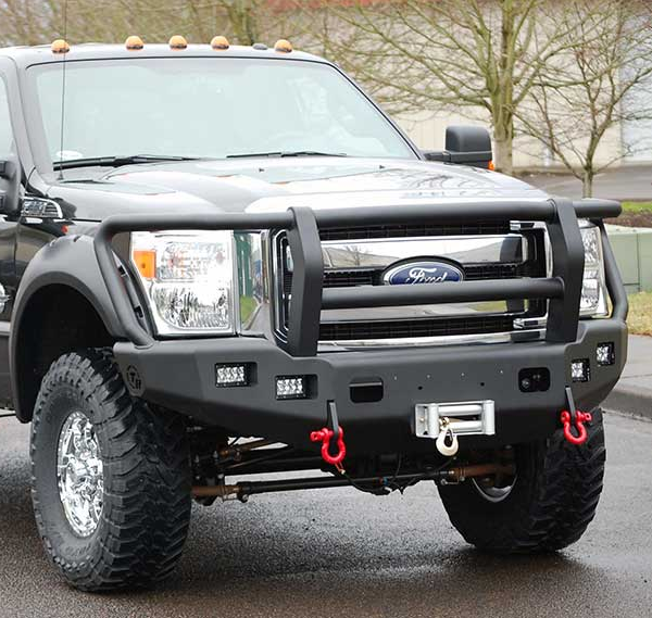 TrailReady - Trail Ready 12315G-BARE Winch Front Bumper with Full Guard with 4 Square Light Cutouts Ford F250/F350 2011-2016 *BARE STEEL*