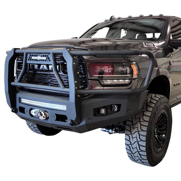 Chassis Unlimited - Chassis Unlimited CUB980322BG Attitude Series Winch Front Bumper with Sensor Cutouts and Grille Guard for Dodge Ram 2500/3500 2019-2024