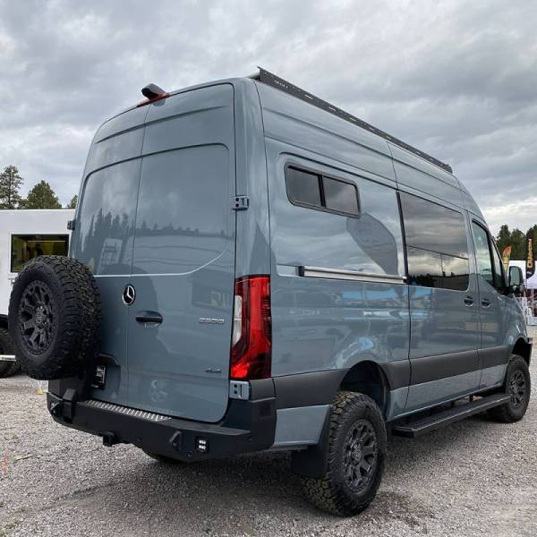 Expedition One - Expedition One SPR-19+-RB-SSTC-PC Rear Bumper with Single Swing Tire Carrier for Mercedes-Benz Sprinter 2019-2023 - Textured Black Powder Coat