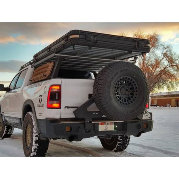 Expedition One - Expedition One TT22+RB-S3TC-BARE Trail Series Rear Bumper with S3 Single Swing Tire Carrier for Toyota Tundra 2022-2024 - Bare Metal