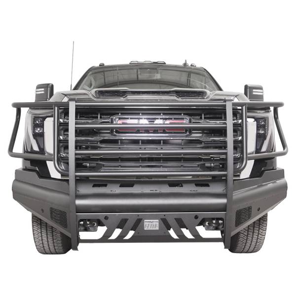 Fab Fours - Fab Fours GM24-Q6260-1 Black Steel Elite Front Bumper with Full Grille Guard for GMC Sierra 2500/3500 2024