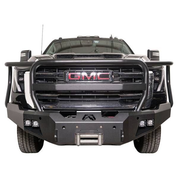 Fab Fours - Fab Fours GM24-A6250-1 Premium Winch Front Bumper with Full Grille Guard for GMC Sierra 2500HD/3500 2024 - 2 Stage Black Powder Coat