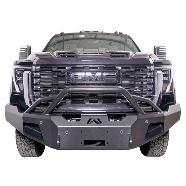 Fab Fours - Fab Fours GM24-A6252-1 Premium Winch Front Bumper with Pre-Runner Guard for GMC Sierra 2500HD/3500 2024 - 2 Stage Black Powder Coat