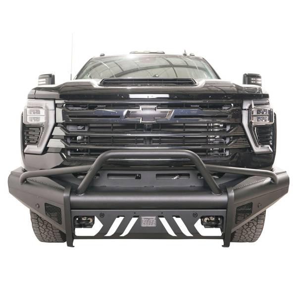 Fab Fours - Fab Fours CH24-Q6162-1 Black Steel Elite Front Bumper with Pre-Runner Guard for Chevy Silverado 2500HD/3500 2024