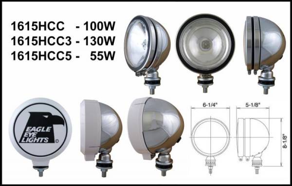 Eagle Eye Lights - Eagle Eye Lights 1615HCC3 6" Chrome 12V 130W Spot Clear Round Halogen Off Road Light with ABS Cover Each