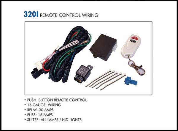 Eagle Eye Lights - Eagle Eye Lights 320I PUSH BUTTON REMOTE CONTROL Wiring Kit for 2 Lights Pre-Assembled Wiring 16 Gauge Wiring 30 AMP Relay Kit