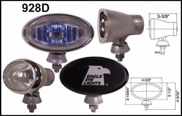 Eagle Eye Lights - Eagle Eye Lights 928D 4 5/8" Aluminum DieCast SILVER 12V 100W Superwhite Driving Clear Oval Halogen Off Road Light with ABS Cover Set