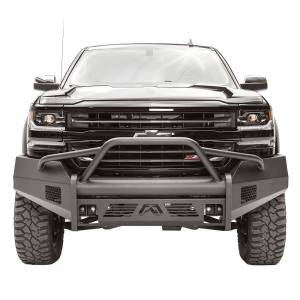 Bumpers by Style - Prerunner Bumpers - Fab Fours - Fab Fours CS16-R3862-1 Black Steel Elite Smooth Front Bumper with Pre-Runner Guard for Chevy Silverado 1500 2016-2018