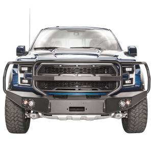 Front Winch Bumper with Full Grille Guard - Ford - Fab Fours - Fab Fours FF17-H4350-1 Winch Front Bumper with Full Guard for Ford Raptor 2017-2020