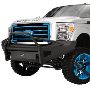 Fab Fours FS99-Q1662-1 Black Steel Elite Smooth Front Bumper with Pre-Runner Guard for Ford F250/F350 1999-2004
