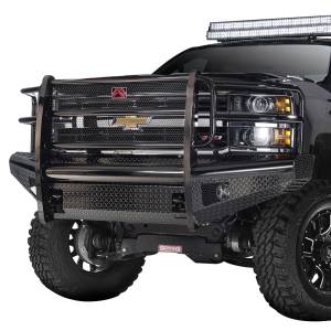 Fab Fours - Fab Fours CH14-S3060-1 Black Steel Front Bumper with Grille Guard for Chevy Silverado 2500HD/3500 2015-2019