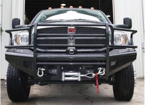 Fab Fours DR03-S1060-1 Black Steel Front Bumper with Full Grille Guard for Dodge Ram 2500 HD/3500 HD/4500 HD/5500 HD 2003-2005