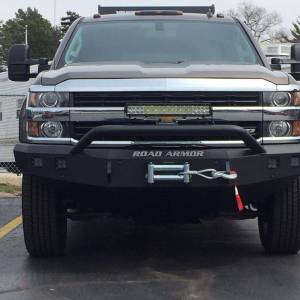 Shop Bumpers By Vehicle - Chevy Silverado 2500/3500 - Road Armor - Road Armor 315R4B Stealth Winch Front Bumper with Pre-Runner Guard and Square Light Holes for Chevy Silverado 2500HD/3500 2015-2019