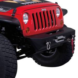 Warrior 597 Winch Stubby Rock Crawler Front Bumper with D-Rings Mount for Jeep Wrangler JK 2007-2018 - Black Powder Coat