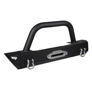 Warrior 59730 Winch Stubby Front Bumper with Brush Guard and D-Rings Mount for Jeep Wrangler JK 2007-2018 - Black Powder Coat