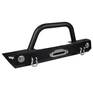 All Bumpers - Warrior - Warrior 59830 Winch Mid Width Front Bumper with Brush Guard for Jeep Wrangler JK 2007-2018 - Black Powder Coat
