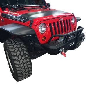 Warrior - Warrior 6577 Winch MOD Series Stubby Front Bumper with Brush Guard for Jeep Wrangler JK 2007-2018 - Black Powder Coat - Image 3
