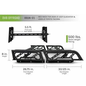 DV8 Offroad - DV8 Offroad RRUN-01 Bed Rack for Toyota Tacoma 2005-2022 - Texture Black - Image 7