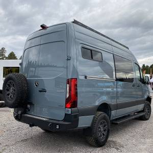 Van Bumpers - Expedition One - Expedition One SPR-19+-RB-SSTC-BARE Rear Bumper with Single Swing Tire Carrier for Mercedes-Benz Sprinter 2019-2023 - Bare Steel