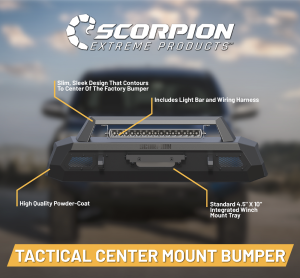 Scorpion Extreme Products - Scorpion P000006 Tactical Center Mount Winch Front Bumper with LED Light Bar Toyota Tacoma 2012-2015 - Image 6