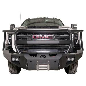 Fab Fours GM24-A6250-1 Premium Winch Front Bumper with Full Grille Guard for GMC Sierra 2500HD/3500 2024 - 2 Stage Black Powder Coat