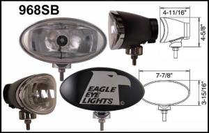 Eagle Eye Lights 968SB Black 8" Aluminum DieCast 12V 100W Superwhite Spot Clear Oval Halogen Off Road Light with ABS Cover Set