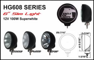 Eagle Eye Lights HG608BD 6 3/16" Black 12V 100W Superwhite Driving Clear Slim Round Halogen Off Road Light with ABS Cover Each